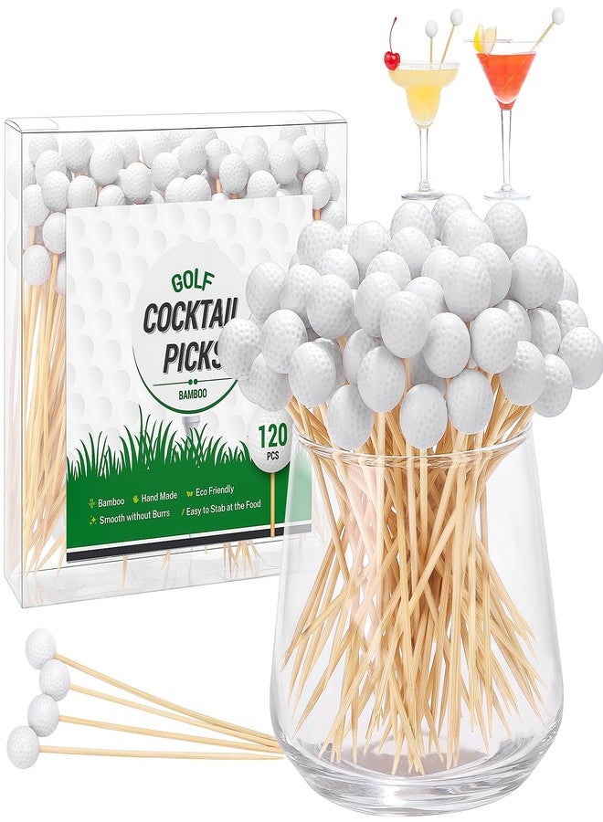 Aodaer 120 Pieces Golf Cocktail Picks, 4.72 Inch Golf-Themed Ball Toothpicks for Appetizers, Disposable Fruit Sandwich Bamboo Skewer Picks for Sports Party Decoration, Catered Events, Buffet Supplies - Image 1